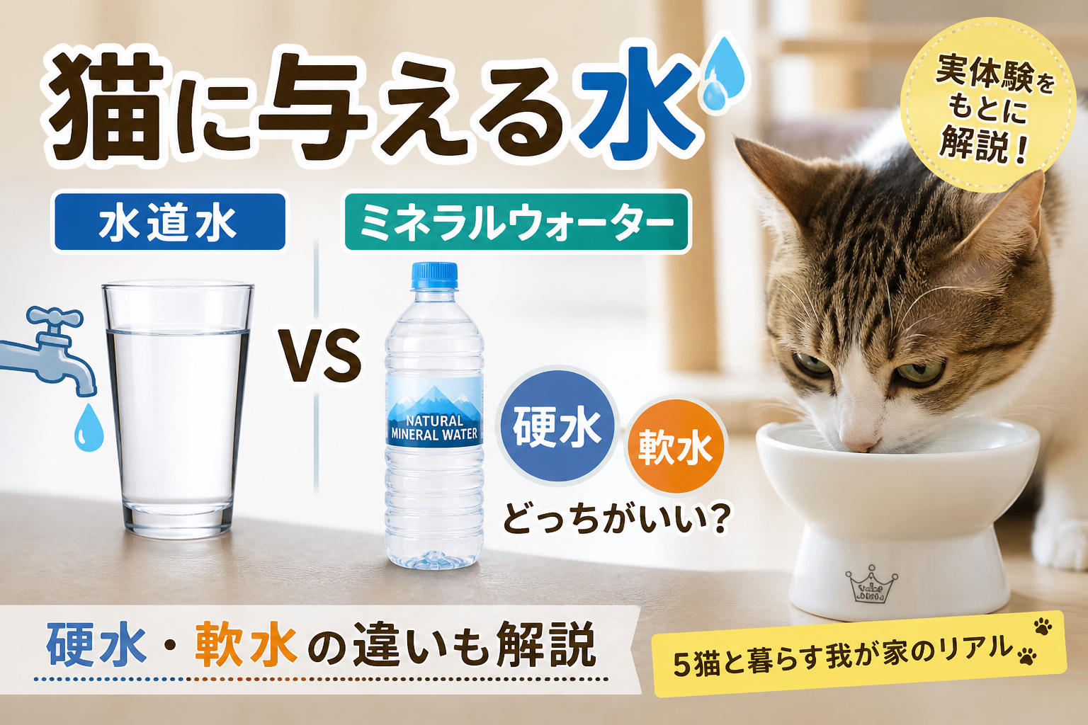 猫に水道水は大丈夫？ミネラルウォーターとの違いと正しい選び方【硬水・軟水も解説】