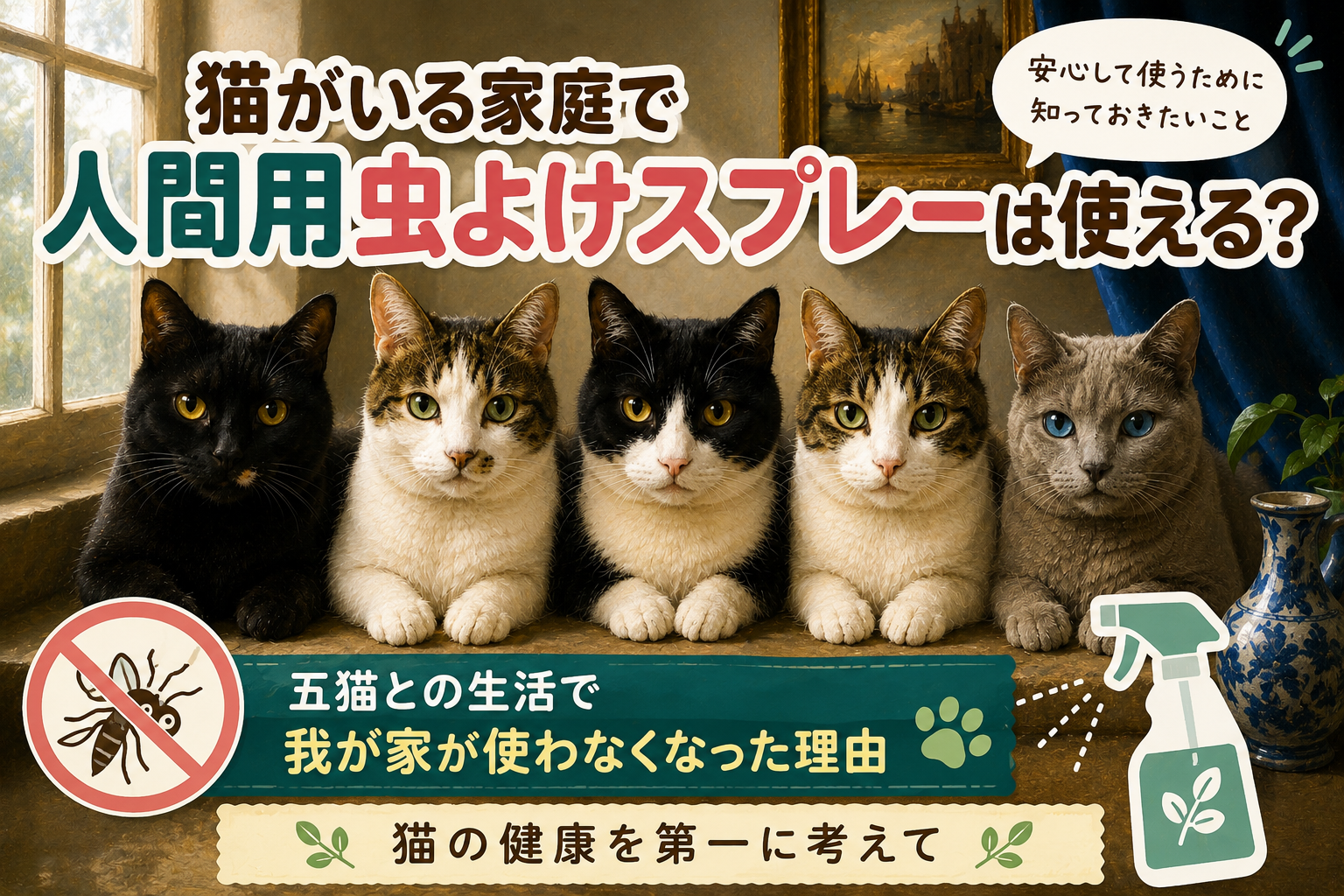 猫がいる家庭で人間用虫よけスプレーは使える？五猫との生活で我が家が使わなくなった理由
