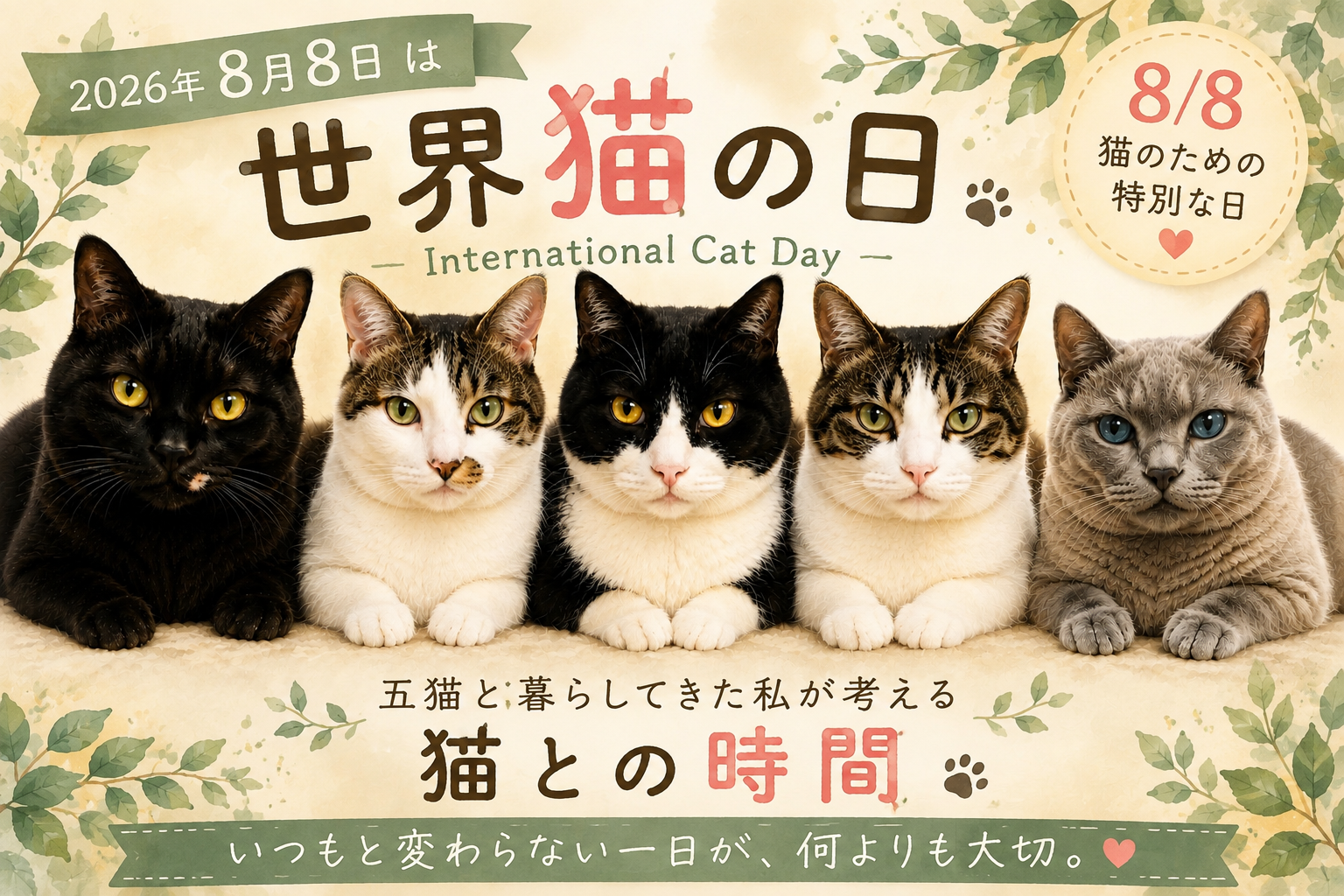 8月8日は世界猫の日｜いつから始まった？五猫と暮らす私が考える猫との時間