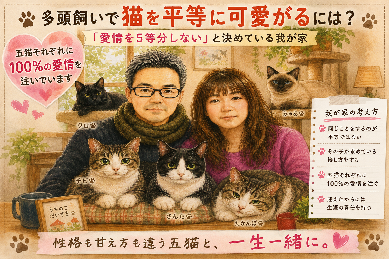 多頭飼いで猫を平等に可愛がるには？「愛情を5等分しない」と決めている我が家