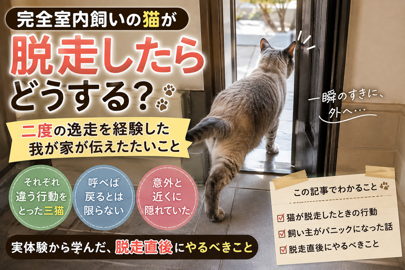 完全室内飼いの猫が脱走したらどうする？二度の逸走を経験した我が家が伝えたいこと