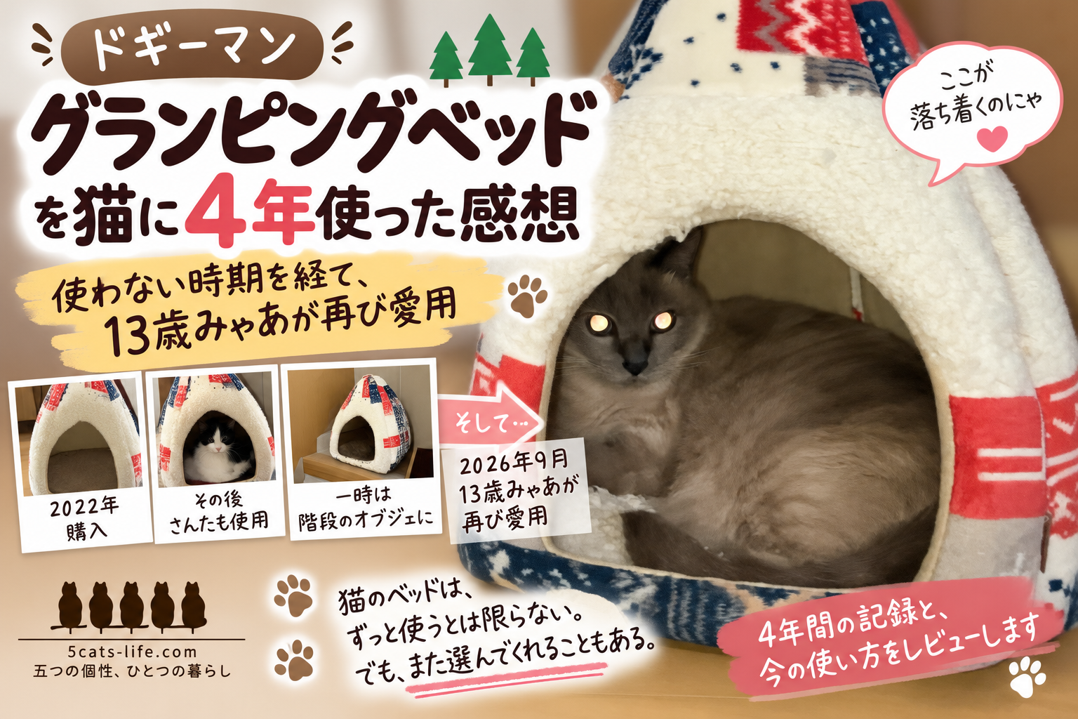 ドギーマン グランピングベッドを猫に4年使った感想｜使わない時期を経て13歳みゃあが再び愛用